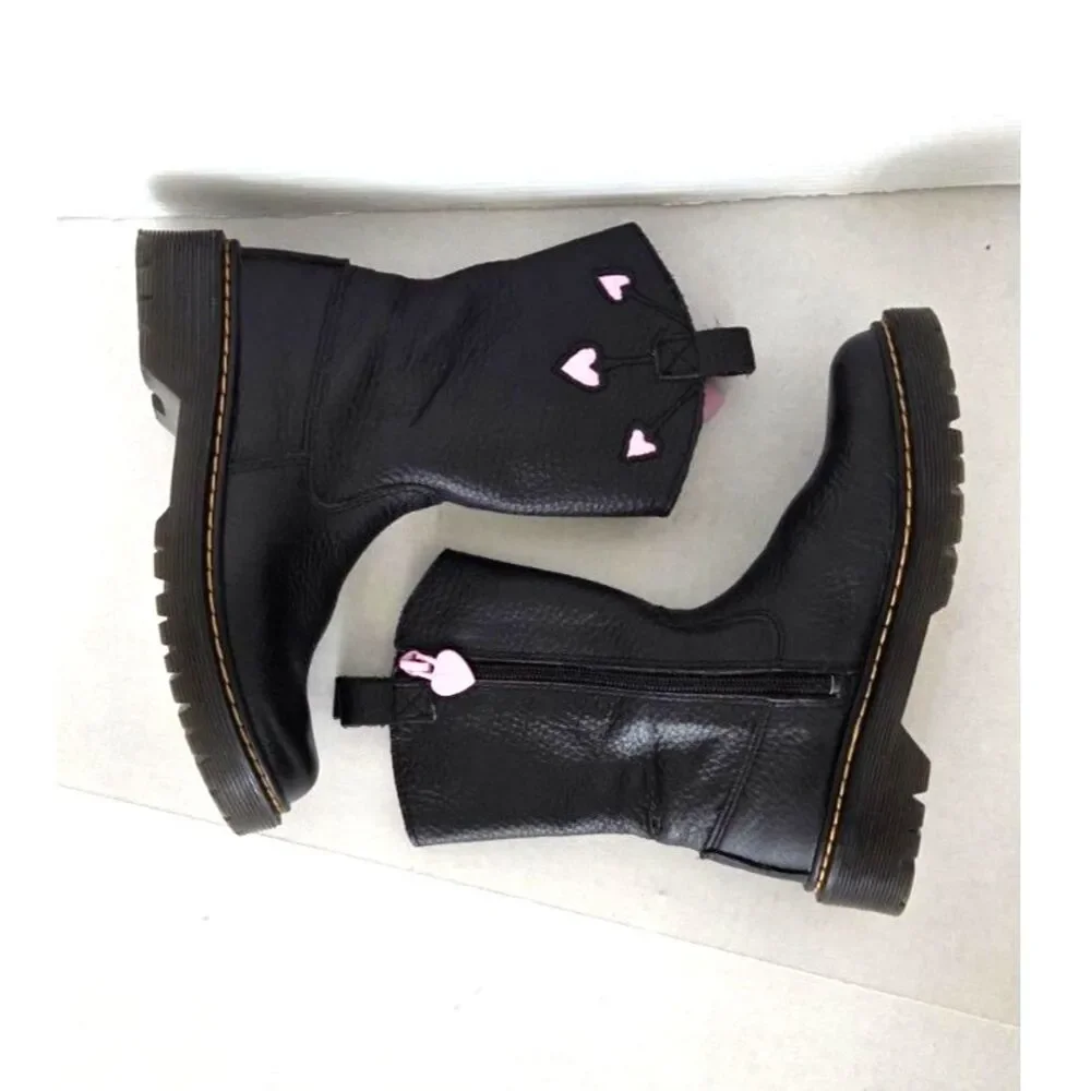 Dr. Martens Bex Heart Girls Boots Size 2 Black Pink Zip